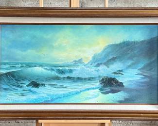 “Misty”, an original oil on canvas by listed artist, Larry Vorhees. Signed lower left, professionally framed, and measures in frame, 33.5” H x 57.5” W.