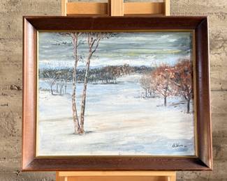 This lot features an original oil on board, signed lower right by artist M. Shore. This piece measures in frame, 28.75” H x 34.75” W.