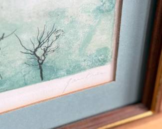 "French Winter", a limited edition lithograph by listed French artist, Bernard Gantner. Signed lower right, professionally framed, and measures in frame, 17” H x 14” W. COA attached on the verso as shown in photos.