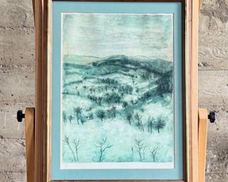 "French Winter", a limited edition lithograph by listed French artist, Bernard Gantner. Signed lower right, professionally framed, and measures in frame, 17” H x 14” W. COA attached on the verso as shown in photos.