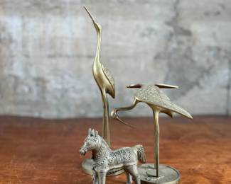 This lot features a collection of three (3) vintage brass animals with the tallest measuring, 12” H.