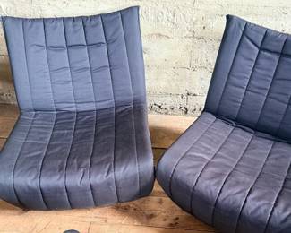 This lot features three (3) Kebe Ribbon Chairs designed by Niels Bendtsen in 1975, featuring a black tubular steel frame and quilted fabric. Each chair measures, 28” H x 25” W x 29” D.