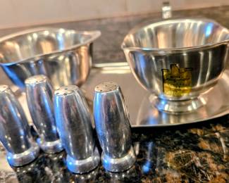 Vintage Royal dolphin Japan stainless steel cream and sugar set with tray