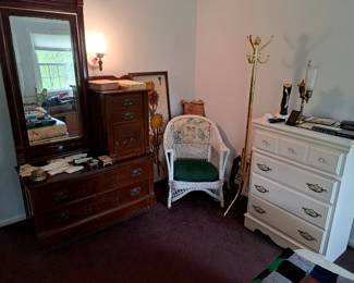 Antique cherry dresser and other items