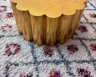 gold coffee table and shag area rug 5X7