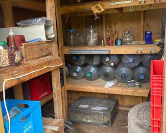 Shed w/ Misc. Water Jugs, Tools