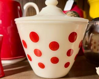 Vintage Fire King Red Polka Dot Grease Jar
