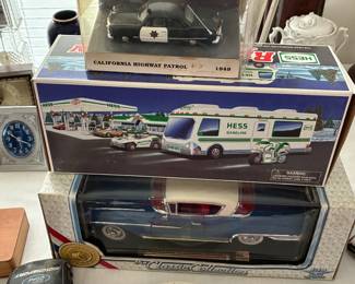 Scale cars and Hess collectible 1949 police car