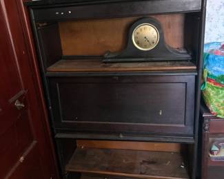 Secretary and shelving with Set Thomas mantel clock