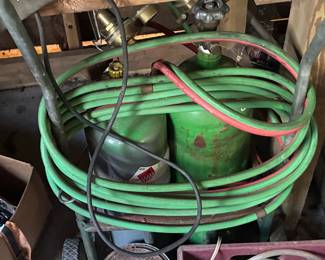 Oxy-acetylene torch and tanks on transport dolly