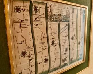 antique "strip map" of a road in England