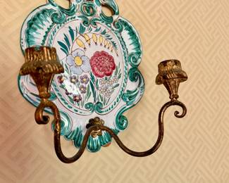 Italian ceramic two-light wall sconce designed in a Venetian Baroque style