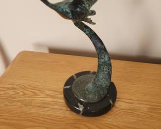 Decorative Crane Sculpture mounted on black marble base