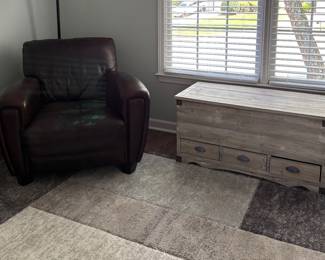 Wooden trunk and arm chair 