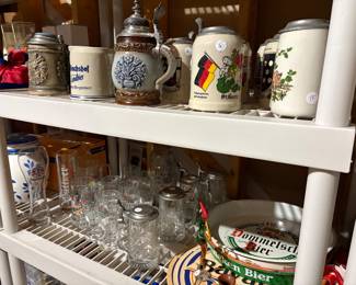 German beer steins and trays 