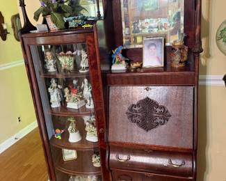 Antique Victorian Side By Side sSecretary Desk Bookcase Combo
