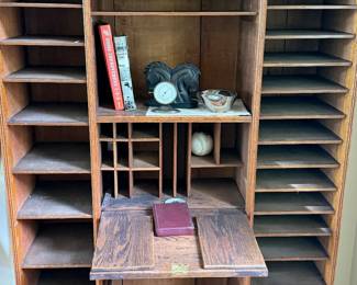 Antique oak mail sorter