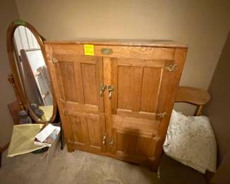 Antique White Clad Wood Ice Box Chest Refrigerator