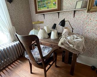 Oak desk and chair lamps