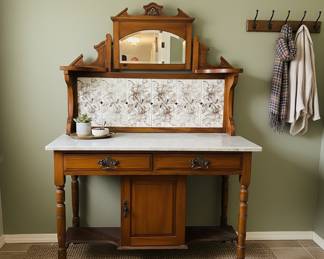 Antique Wash Stand with Tile Splash Wall