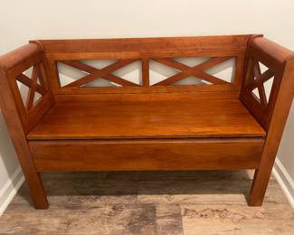 Solid wood entryway storage bench.