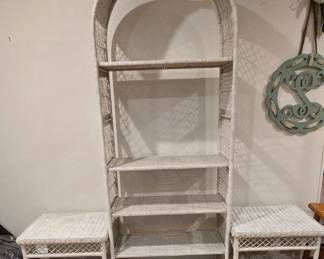 Wicker Shelf with 2 Side Tables