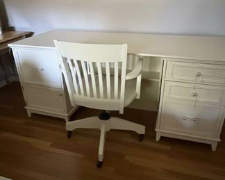 White Beadboard Vanity Desk with Matching Chair
