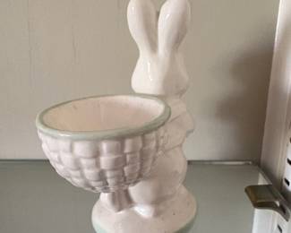 Set of Ceramic Bunny Planters or Trays with Basket third image
