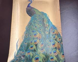 Fringe Decorative Tray with Peacock Design