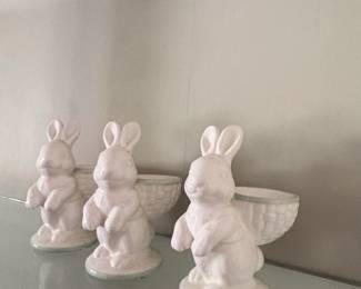 Set of Ceramic Bunny Planters or Trays with Basket second image