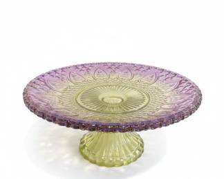 Indiana Glass Trellis Amethyst and Yellow Opalescent Glass Footed Cake Stand
