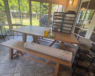 Wooden Dining Table and Bench Set
