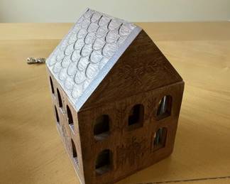 Wooden House Candle Holder with Arched Windows
