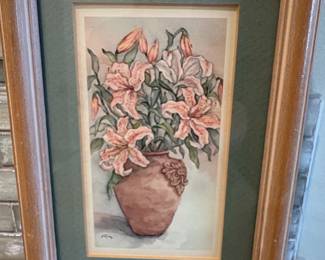 Watercolor Painting of Lilies in a Vase by P. Fagan