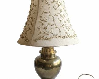 Brass UrnStyle Table Lamp with Embroidered Floral Shade