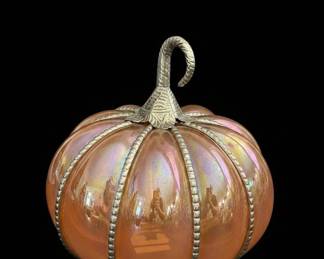 Iridescent Glass Pumpkin with Metal Trim