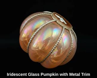 Iridescent Glass Pumpkin with Metal Trim second image