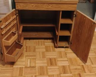 Oak Veneer Sewing Machine Cabinet