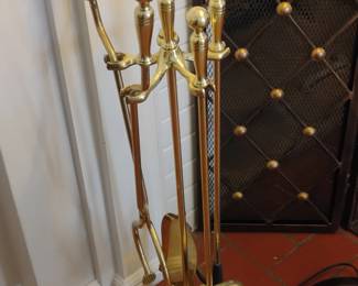 Vintage Brass Fireplace Tool Set with Ball Handles