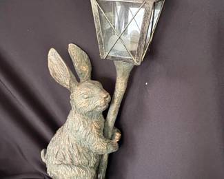 Resin Rabbit Holding Lantern Statue