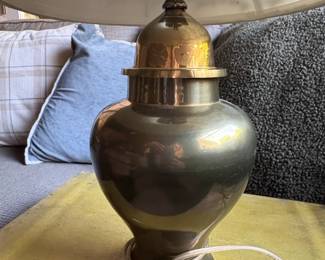 Brass UrnStyle Table Lamp with Embroidered Floral Shade second image