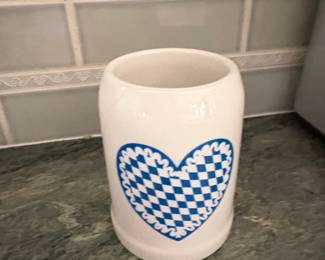OBACHT Heimat Blue Gingham Heart Ceramic Mug
