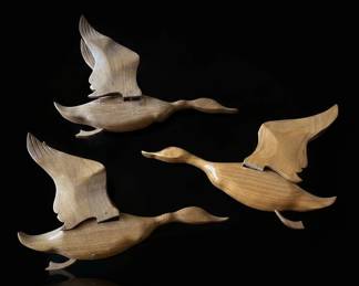 Set of MidCentury Solid Wood Flying Ducks Wall Decor