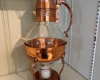 Vintage Princess House Copper and Glass Coffee Carafe with Warming Stand