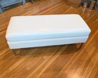 White Faux Leather Upholstered Storage Bench with Brass Legs