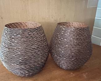 Woven Metal Candle Holders Set of 