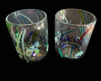 HandBlown Art Glass Tumblers Set of  with Artist Signature second image