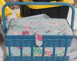 Vintage Woven Sewing Basket with Fabric Lining