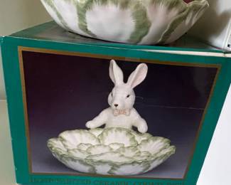 HandPainted Ceramic Bunny Cookie Dish with Eggs second image