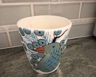 Guatemalan Pottery Mug with Peacock Motif